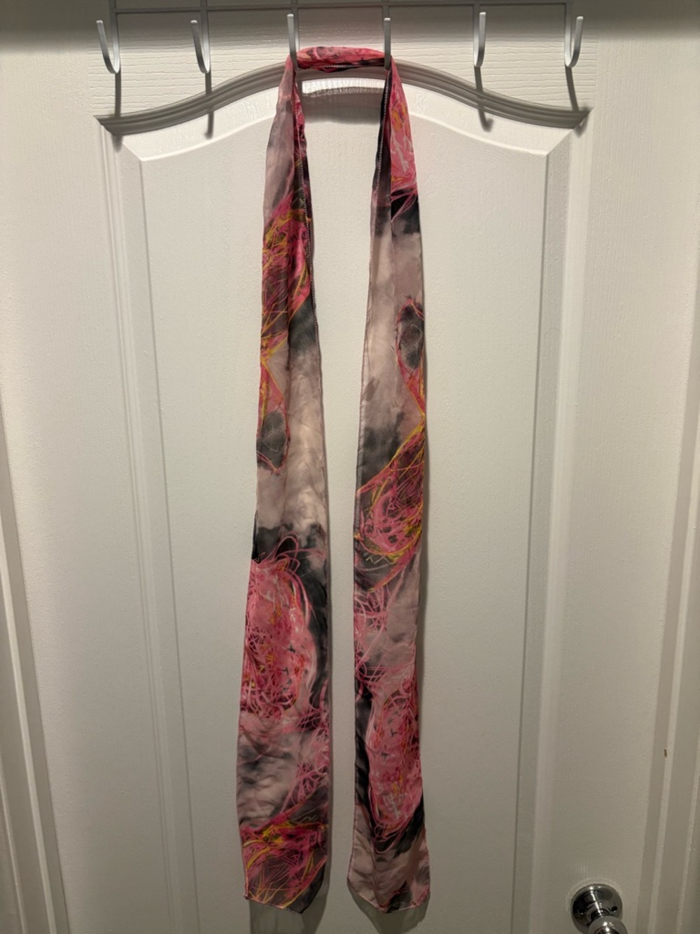 Silky Pink Abstract Print Scarf Tie